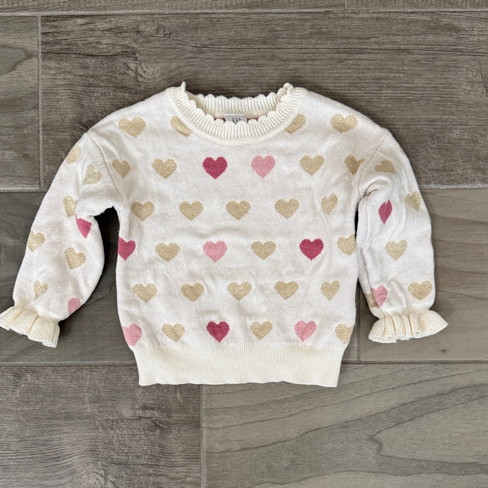 GAP Kids Sweater with Heart Design - Cream, Pink, Gold